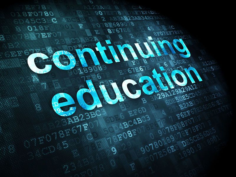 Contnuing education concept: pixelated words continuing education on digital background, 3d render