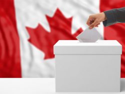 Voter on an waiving Canada flag background
