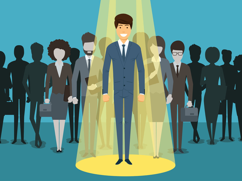 Businessman in spotlight Human resource recruitment success employee illustration appointment notice new job