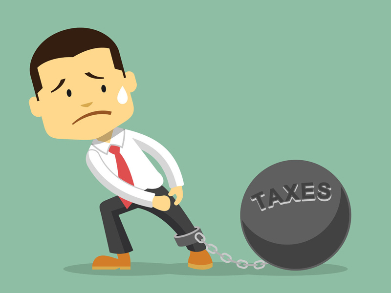 Businessman and tax burden flat illustration