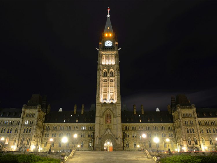 Canada Parliament Building and clock tower at night
