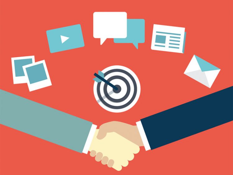 Customer Relationship Management handshake provider and customer flat illustration