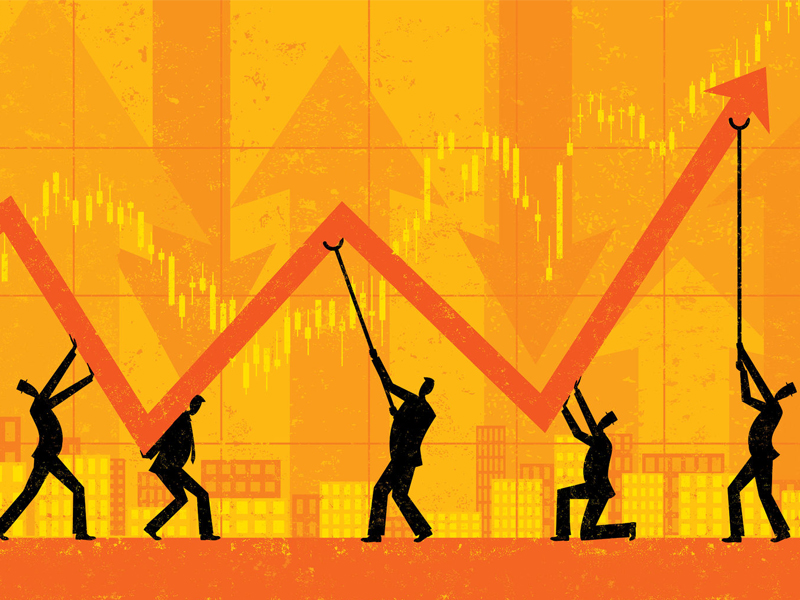 Maintaining Profits economic growth chart businessmen illustration