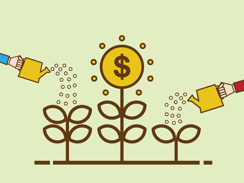 Money Growth Flat design illustration Business person watering money tree economic growth