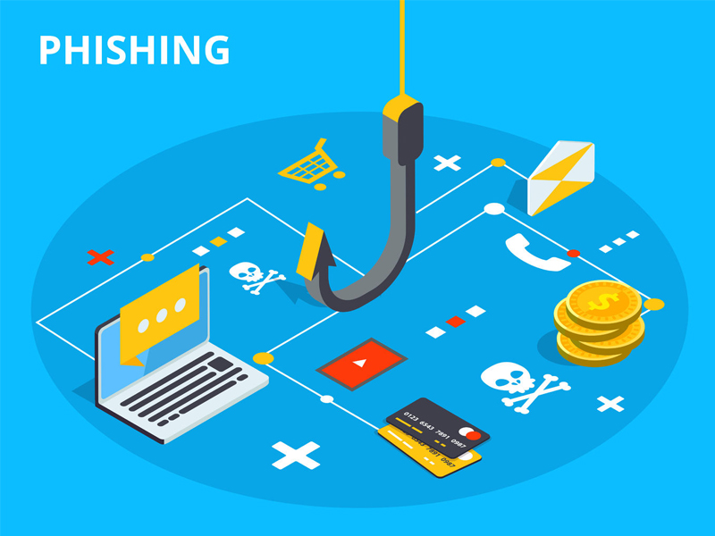 Phishing via internet isometric vector concept illustration Hacking credit card information website Cyber banking attack Online security