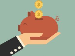 Piggy bank with money flat icon illustration
