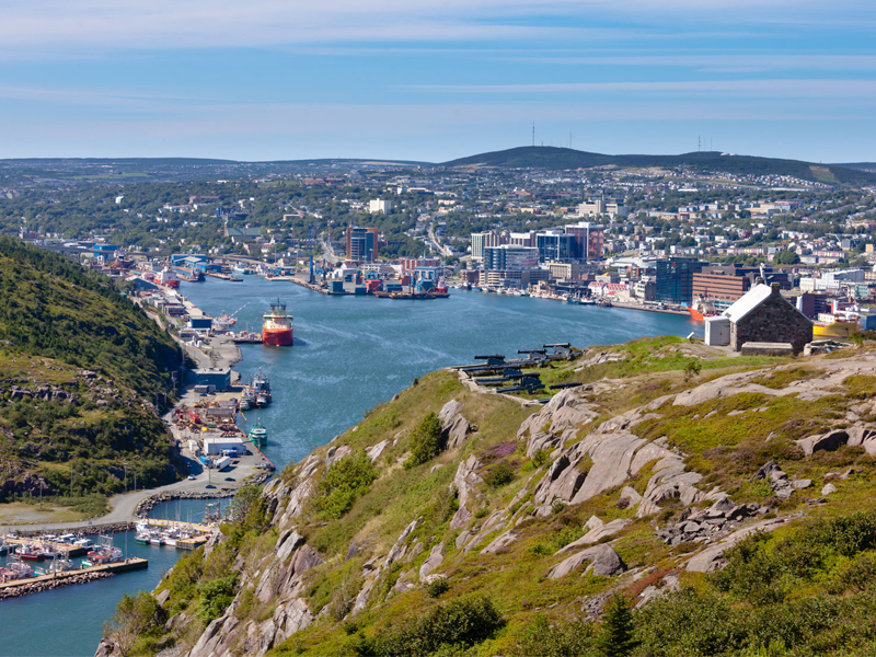 St. John's, capital of Newfoundland Labrador, NL, Canada, harbor and downtown seen from signal hill