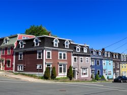 Architecture of the colorful houses on the steep streets of St John's, Newfoundland, Canada