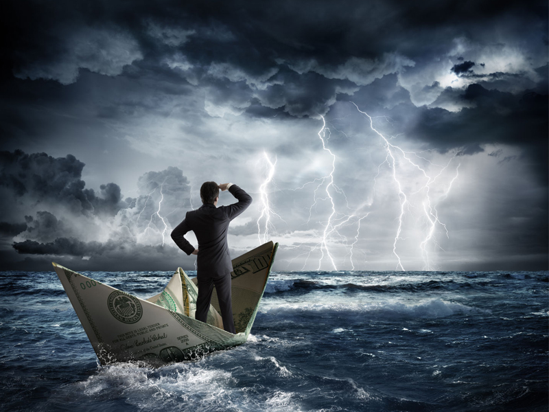 dollar boat in the bad weather illustration economic instability