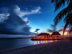 Paradise beach at night, Maldives landscape