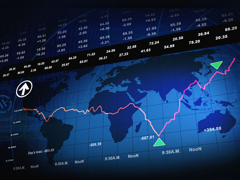 Stock market chart with world map