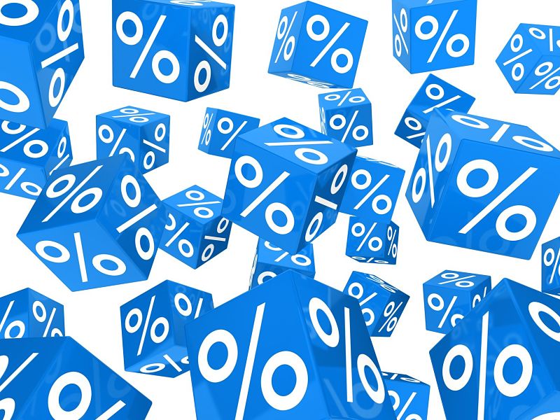 Many floating blue percent cubes