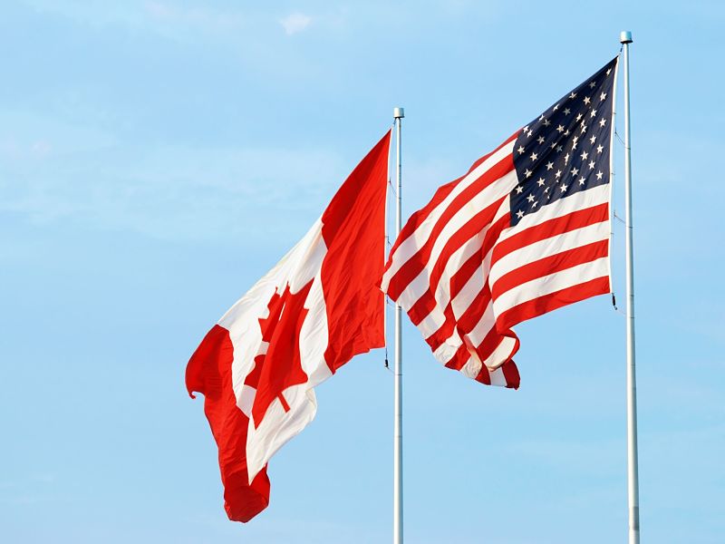 canadian and usa flags
