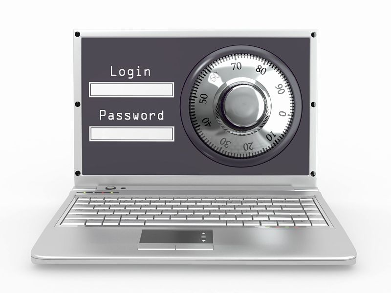 laptop with steel security lock. password