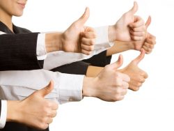 businesspeople hands showing thumbs up