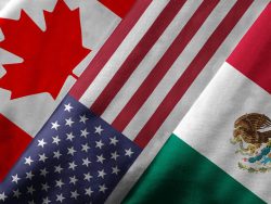close up of the flags of Canada, the U.S. and Mexico