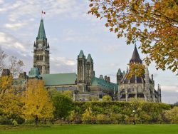 the canadian parliament and library during the fall