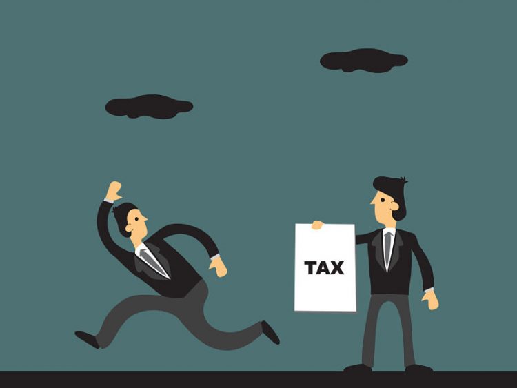 Cartoon businessman running away from tax collector