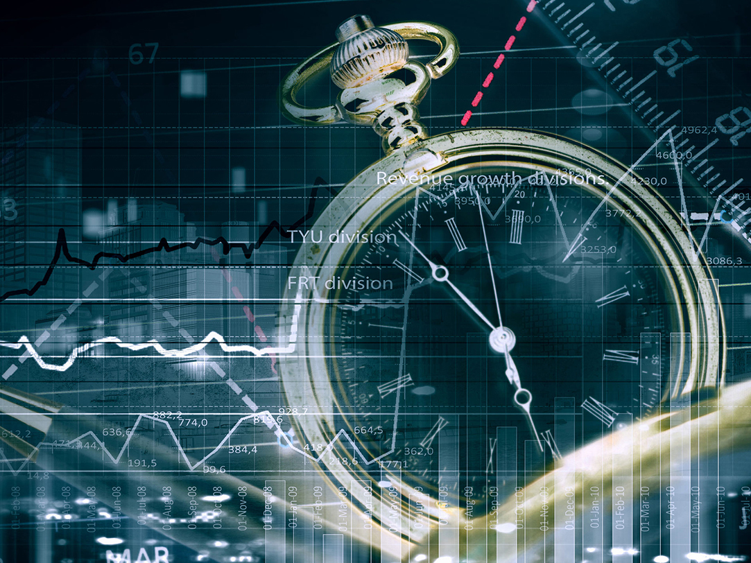 illustration of clock with market data
