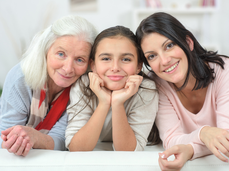 Three generation of women on a sofa