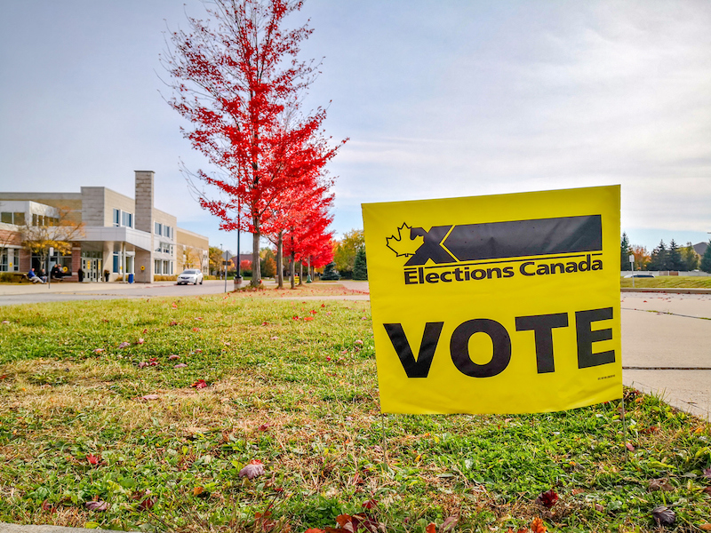 Election sign at Polling Station of Woodbridge, Ontario, Canada