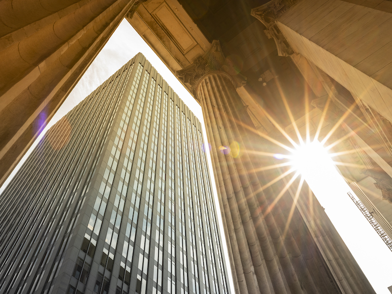 Shiny bank buildings