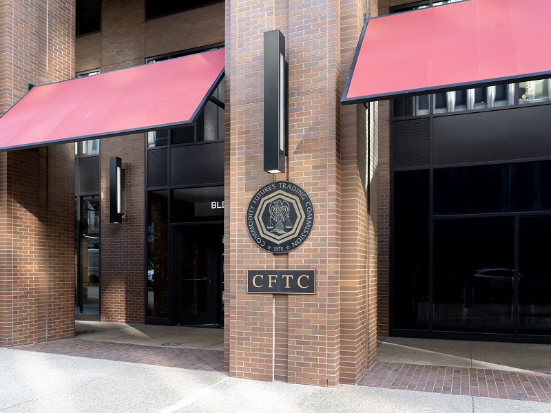 Entrance to the U.S. Commodity Futures Trading Commission (CFTC) on their headquarters building in Washington; CFTC is an agency of the US government.