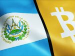 3D Illustration of waving Bitcoin and El Salvador flag