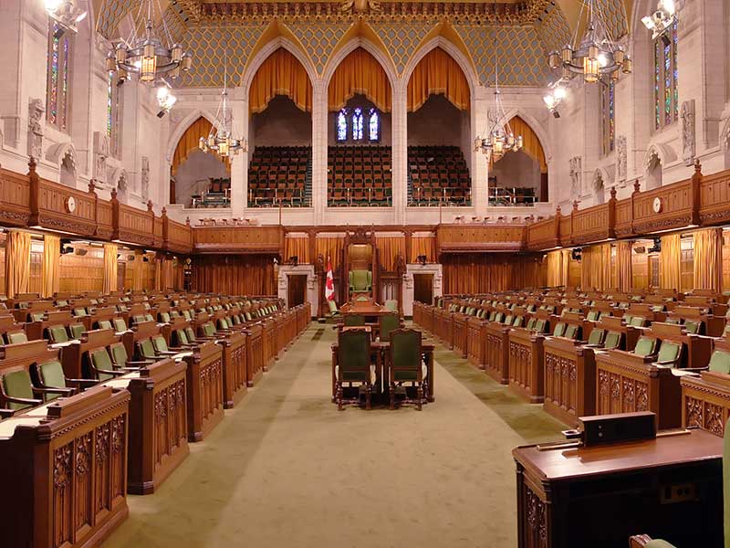 Interior of the House of Commons in the Canadian Parliament