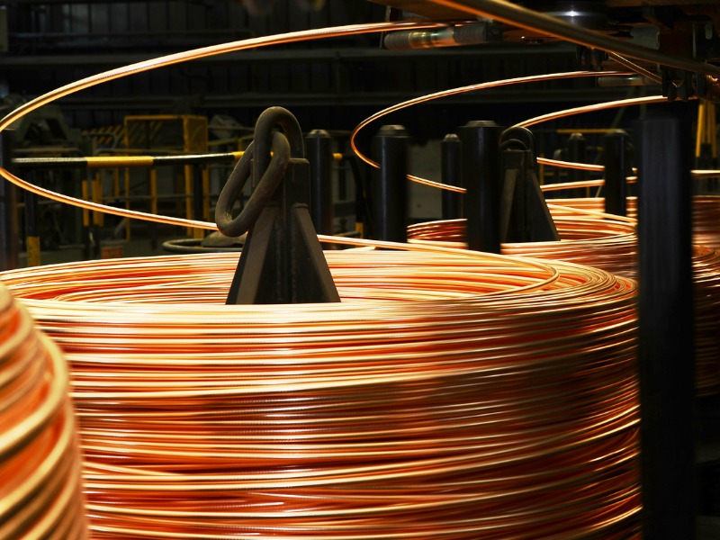 Large reels of thick copper wire stock photo