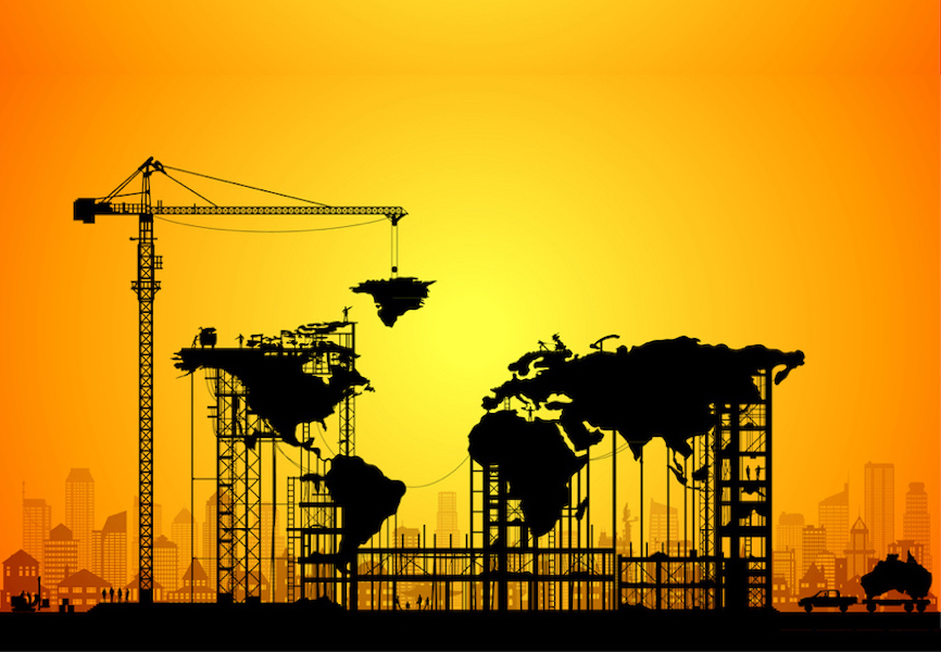 Construction cranes making the world