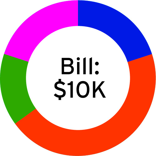 Pie chart of Bill's ten thousand dollars investment scheme