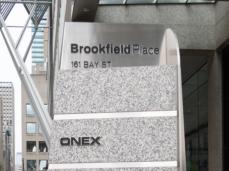 The directory sign with company names at entrance of Brookfield Place in downtown Toronto. stock photo