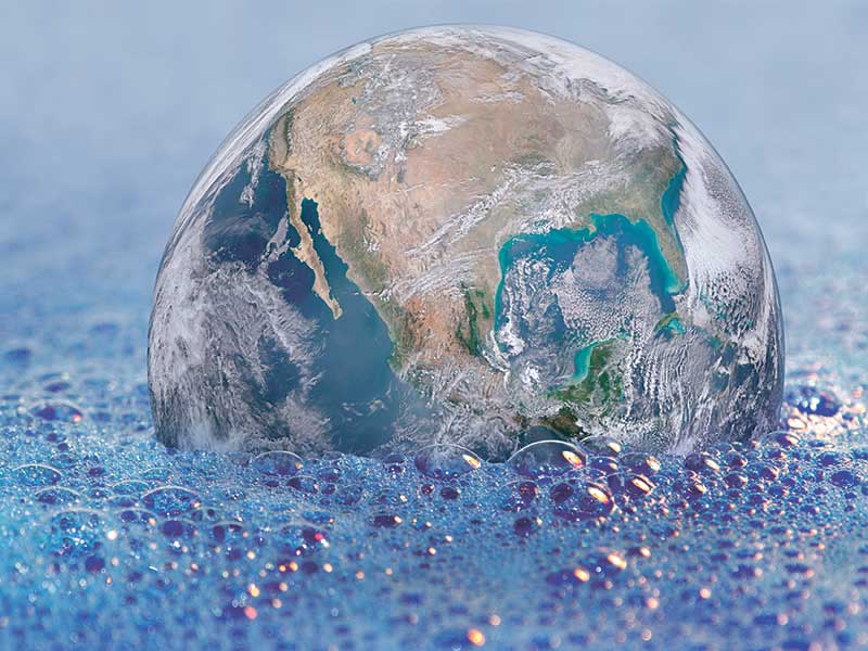 Earth surrounded by foam / concept of volatility