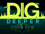 Graphic featuring in large text “DIG DEEPER”, with design elements of trees and a maple leaf